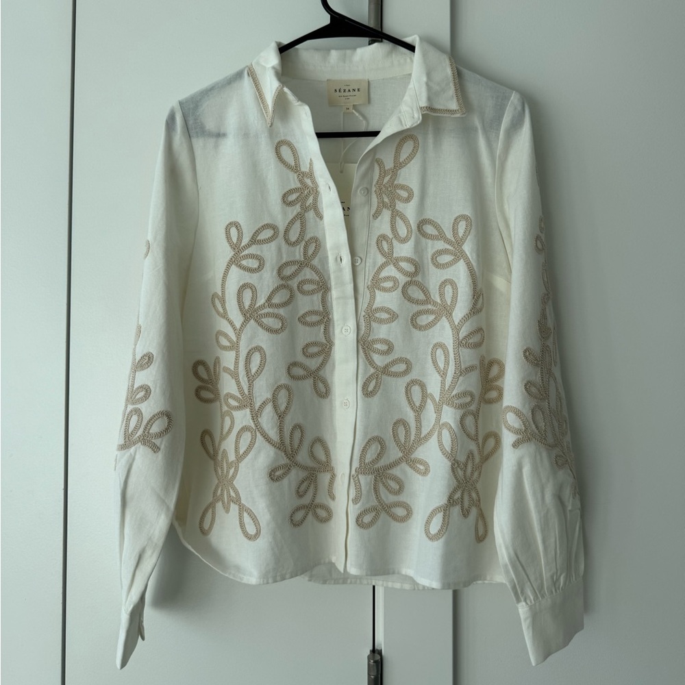 Sezane White Shirt with Embellishments